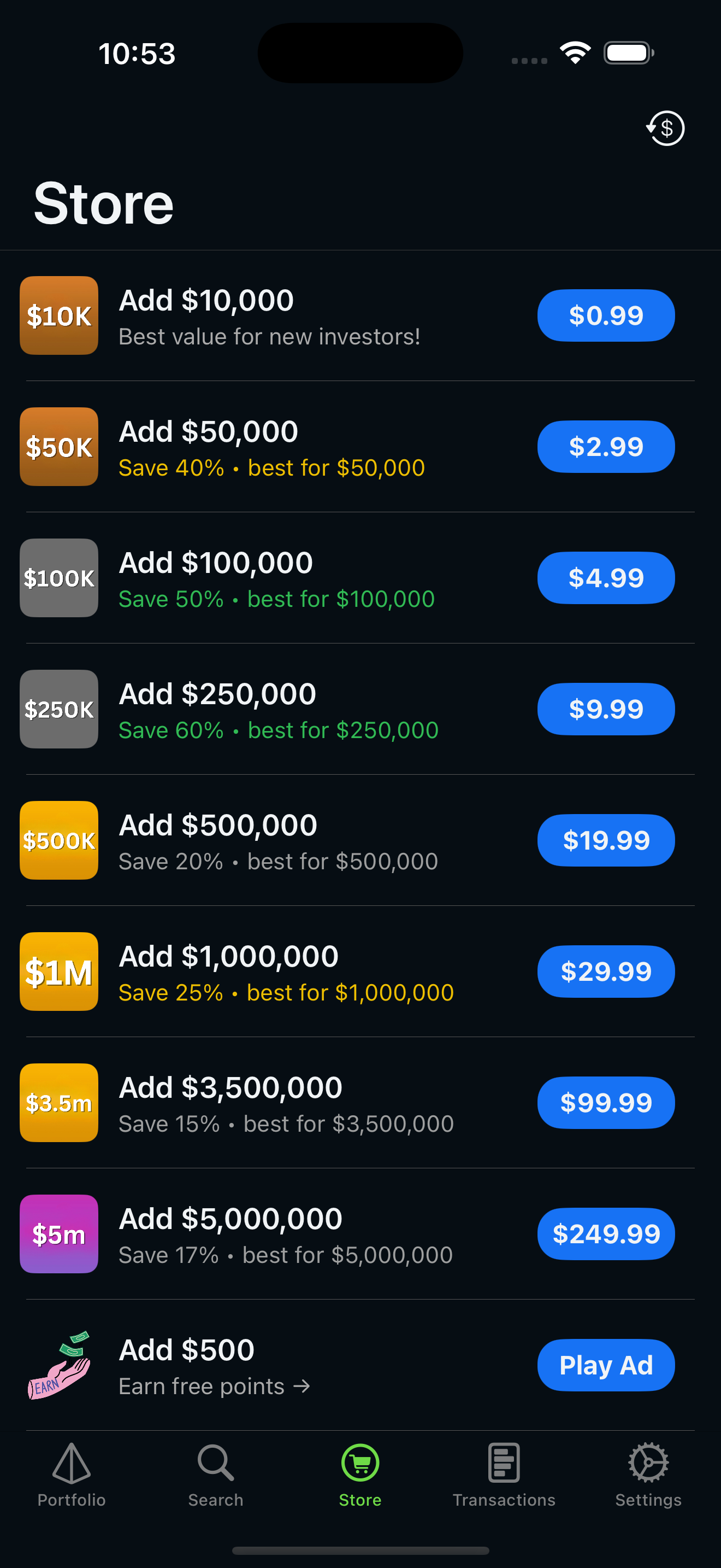 In-App Purchase Options